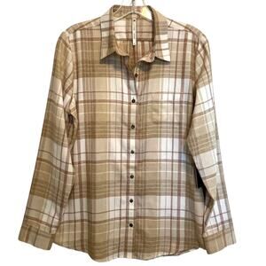 Kuhl NEW Kamila Flannel Button Shirt Womens Medium Copper Plaid Gorpcore Top